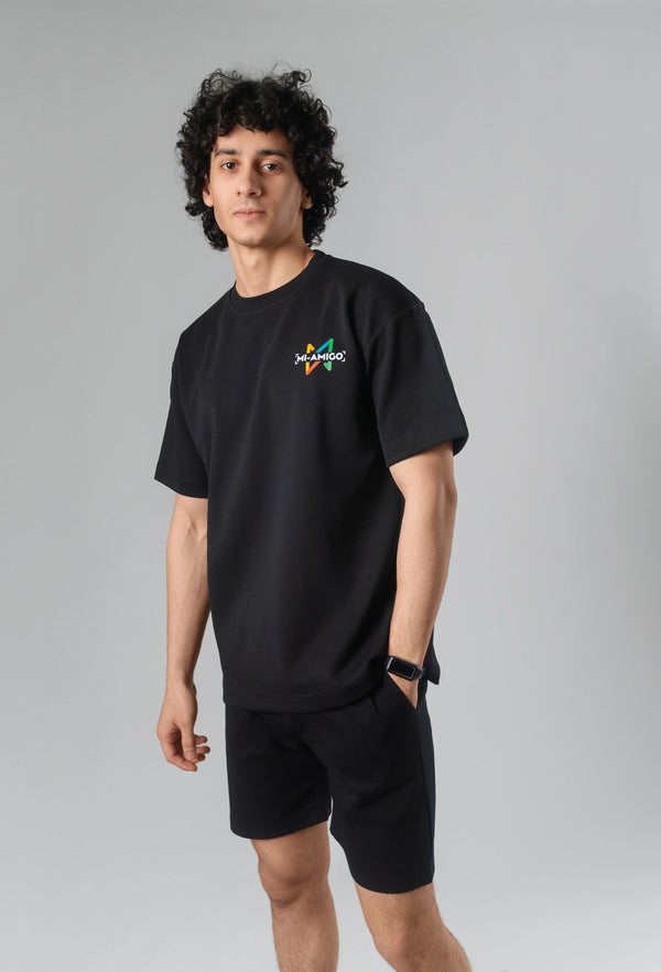 Black Unisex T-Shirt with Colorful Tree Print on the Back